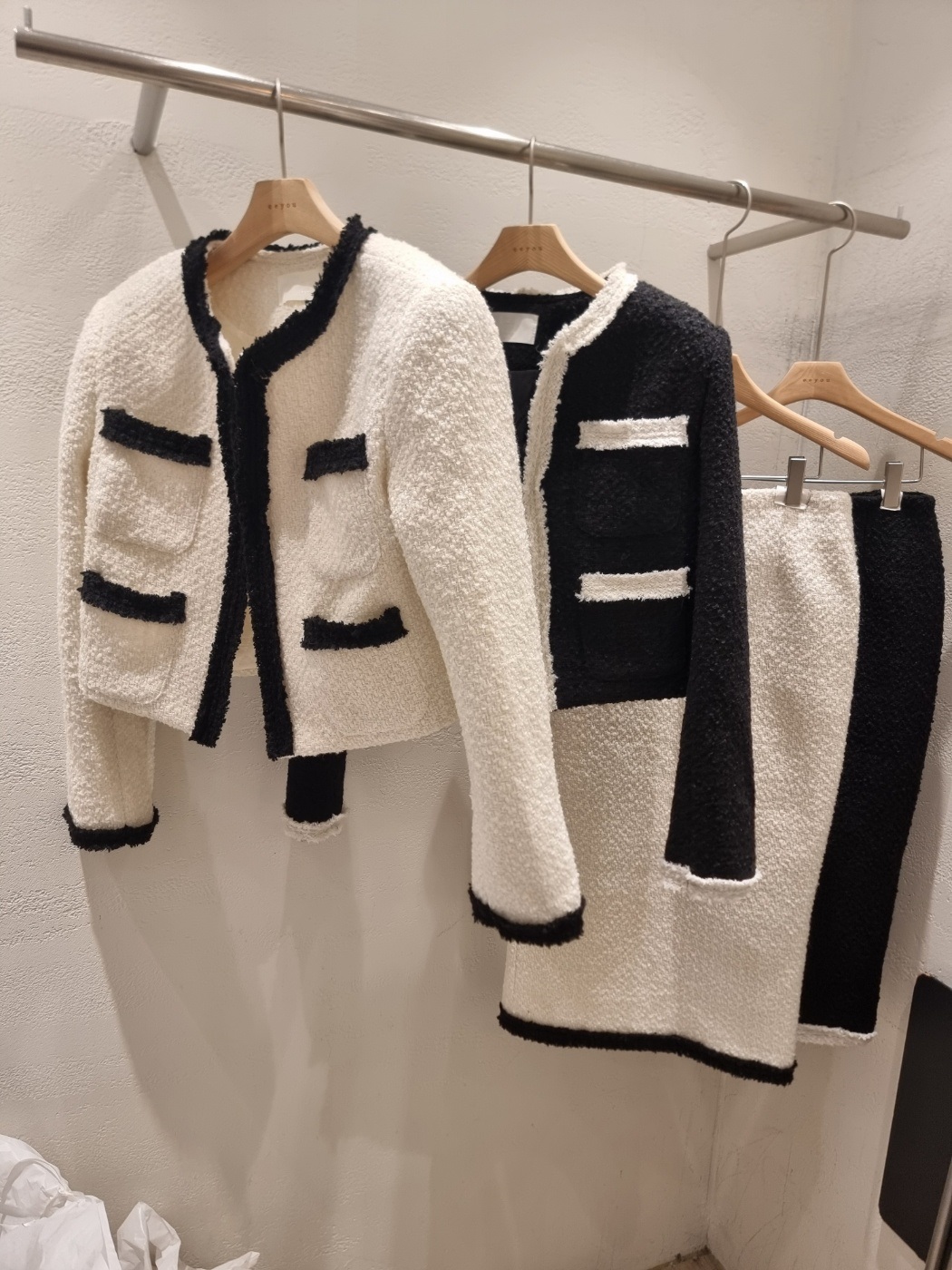 配色ジップアップラウンドネックスリットスリムロング長袖セットアップスカートジャケット | 詳細画像18