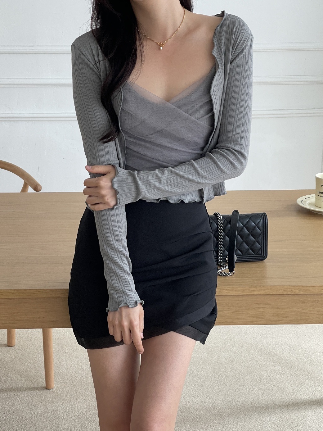 コンビスリム長袖ギャザーカーディガンベストアンサンブル | 詳細画像12