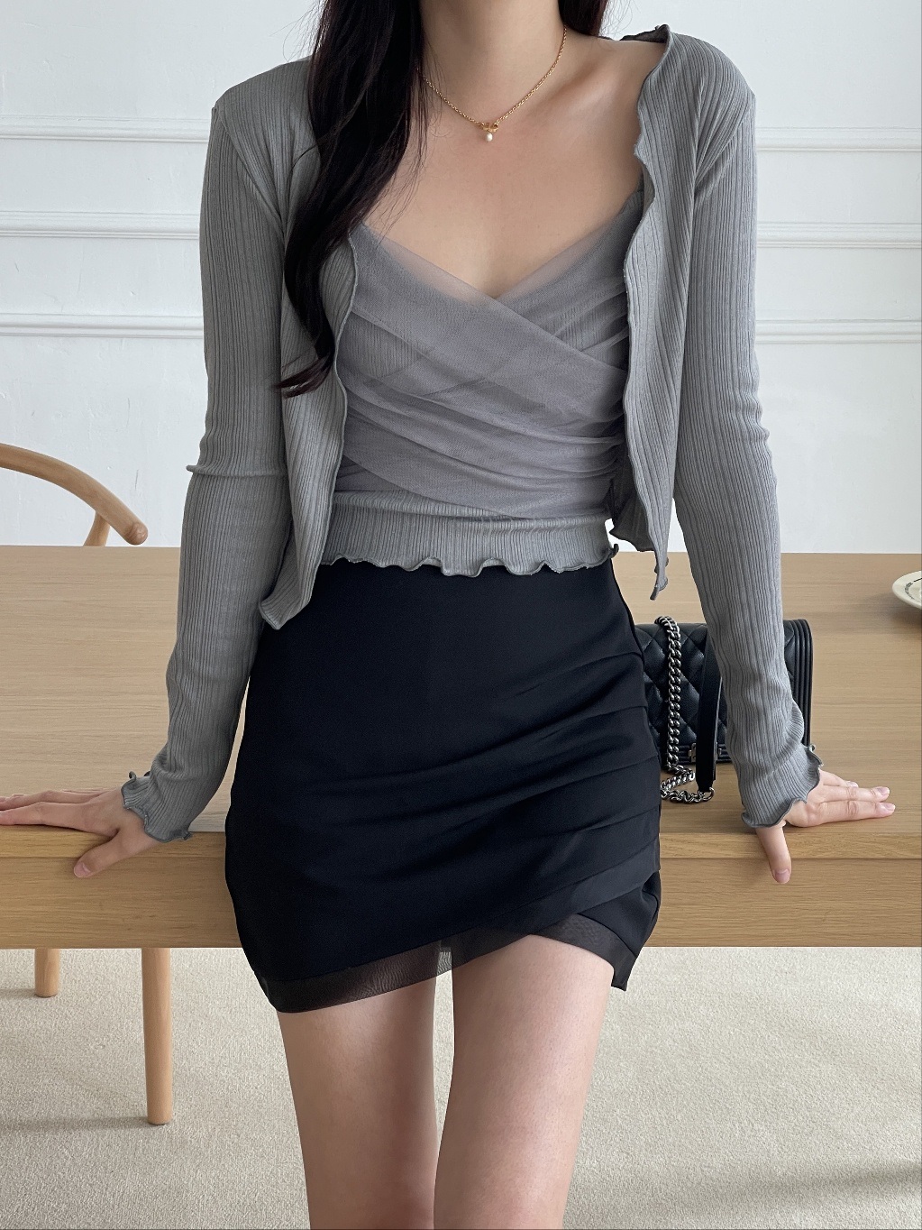 コンビスリム長袖ギャザーカーディガンベストアンサンブル | 詳細画像13