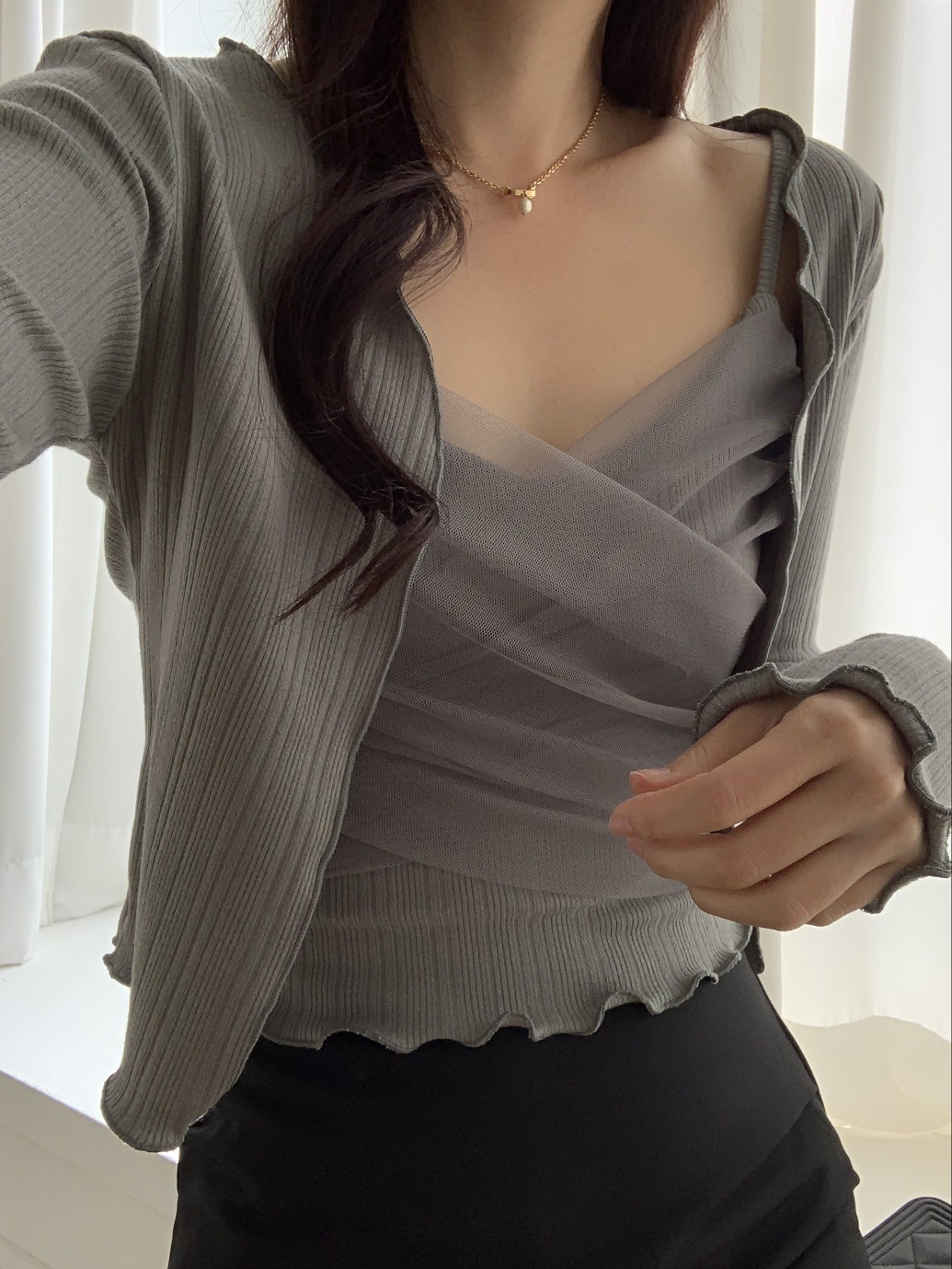 コンビスリム長袖ギャザーカーディガンベストアンサンブル | 詳細画像18