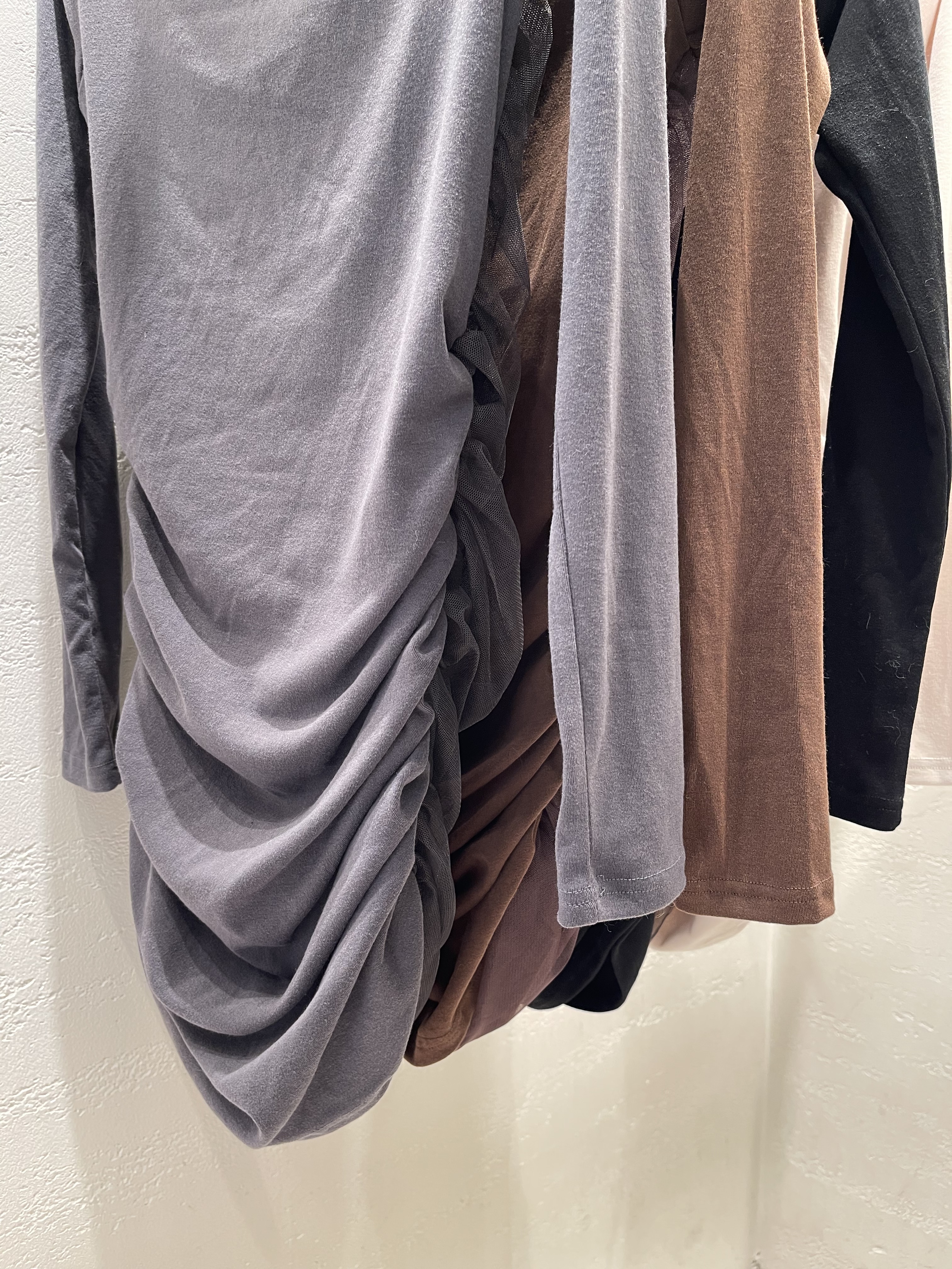 シフォンシースルーコンビスリム長袖ギャザーミニワンピース | 詳細画像26