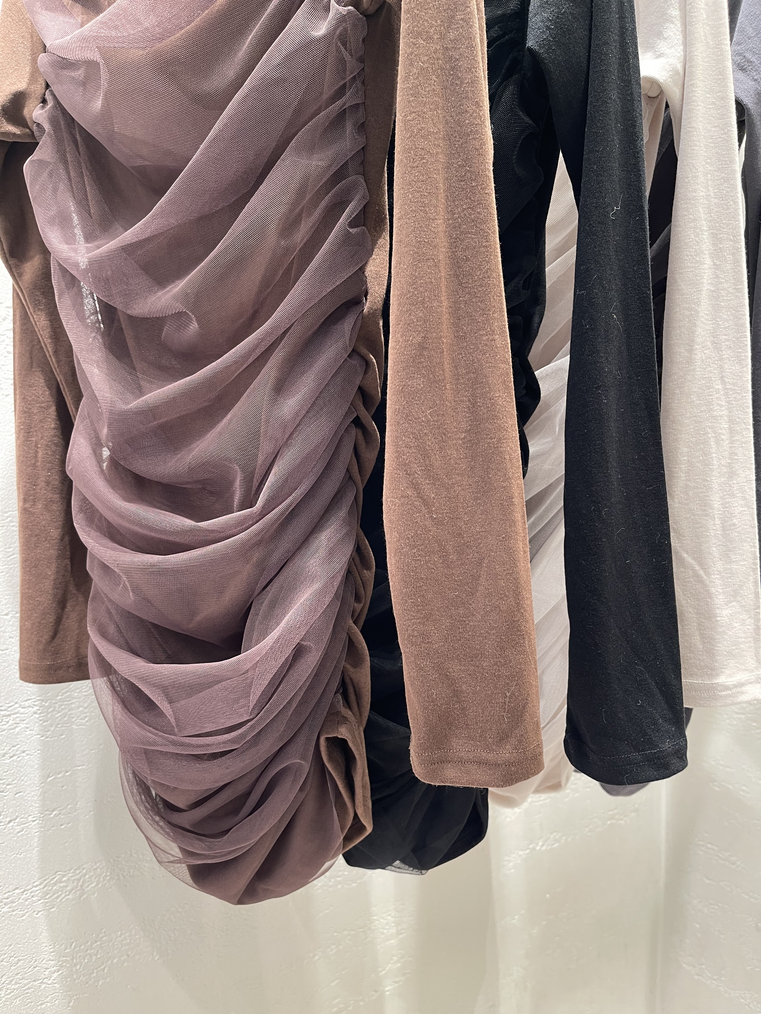 シフォンシースルーコンビスリム長袖ギャザーミニワンピース | 詳細画像23