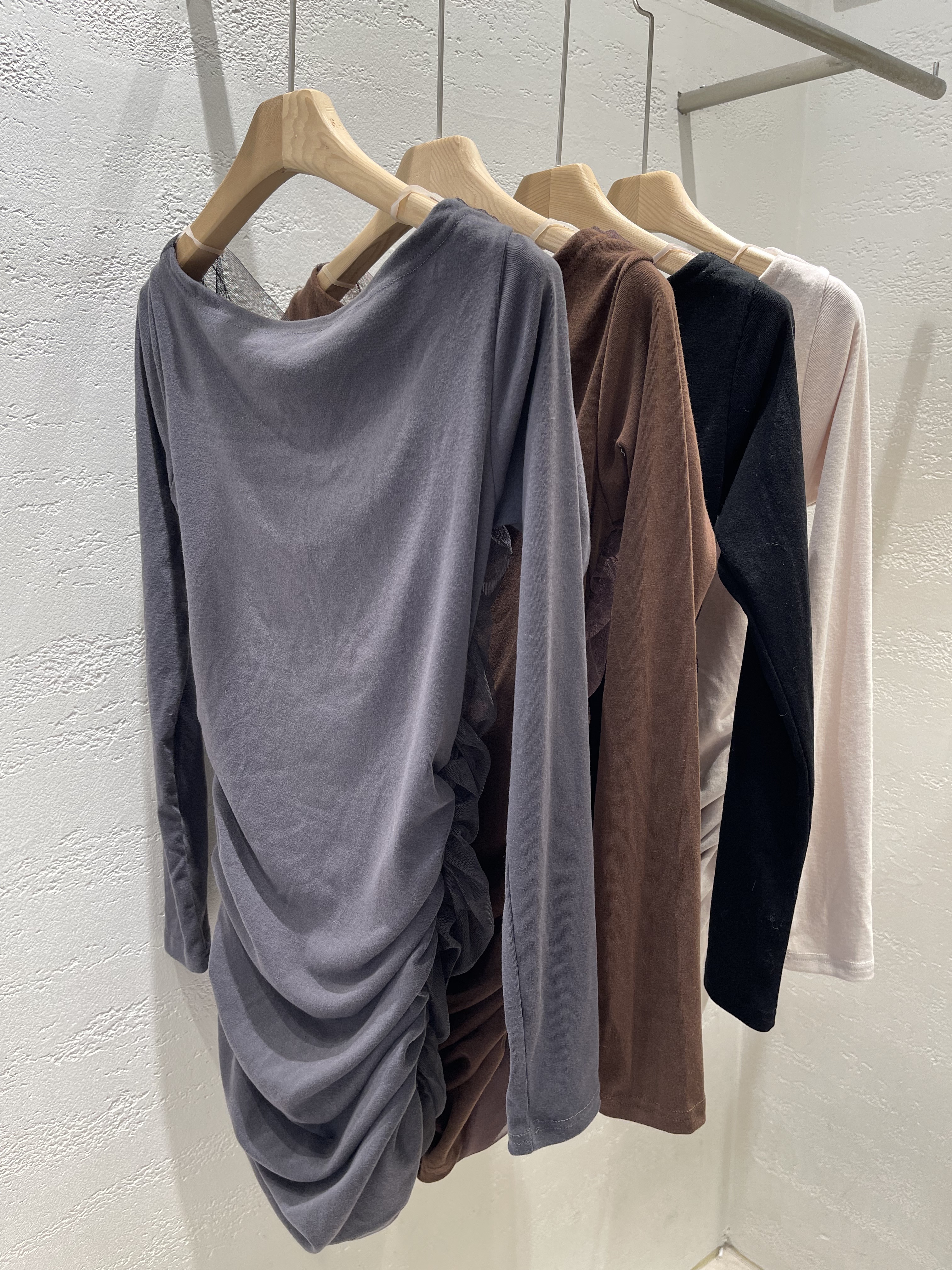 シフォンシースルーコンビスリム長袖ギャザーミニワンピース | 詳細画像24