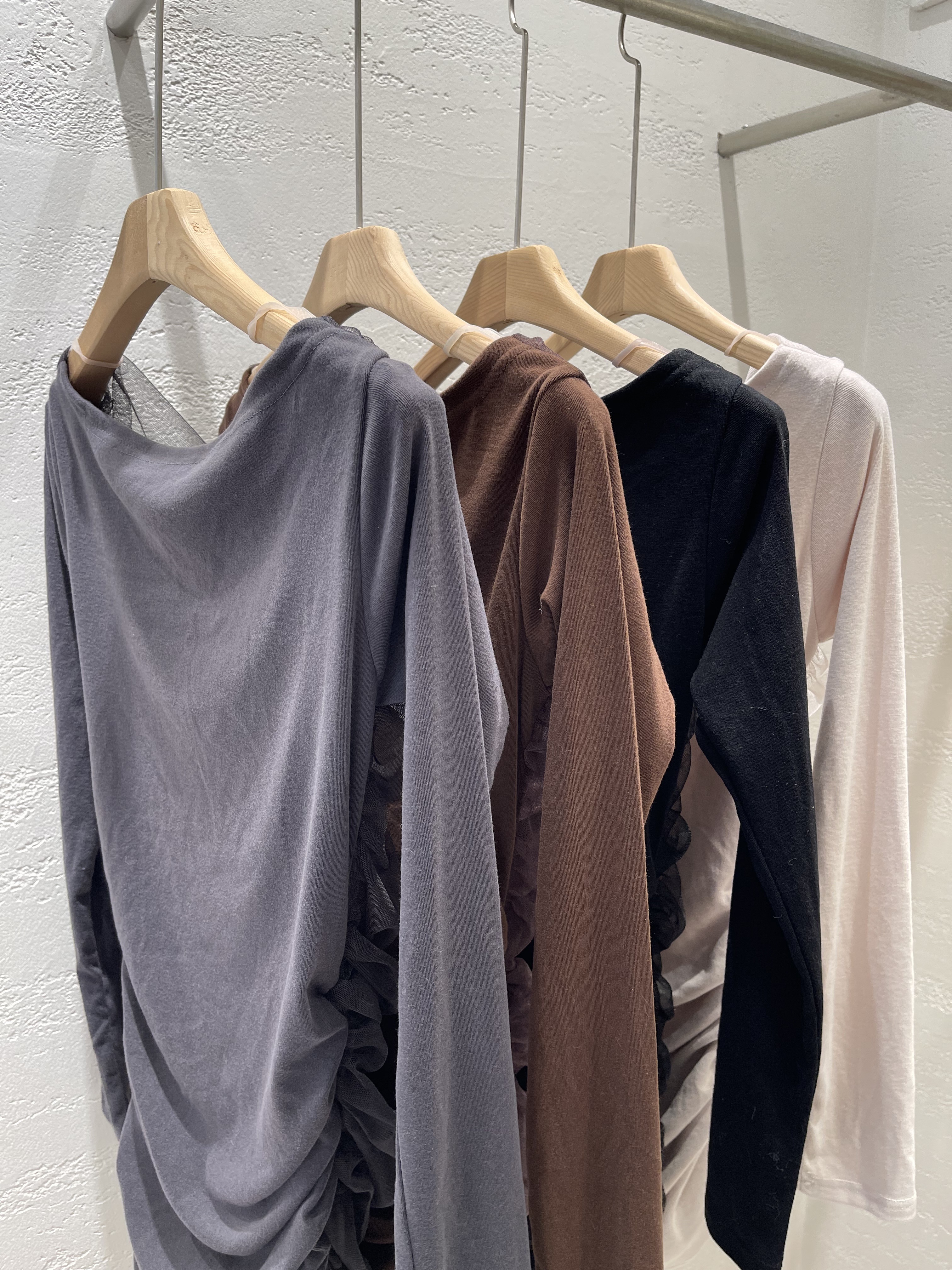 シフォンシースルーコンビスリム長袖ギャザーミニワンピース | 詳細画像25