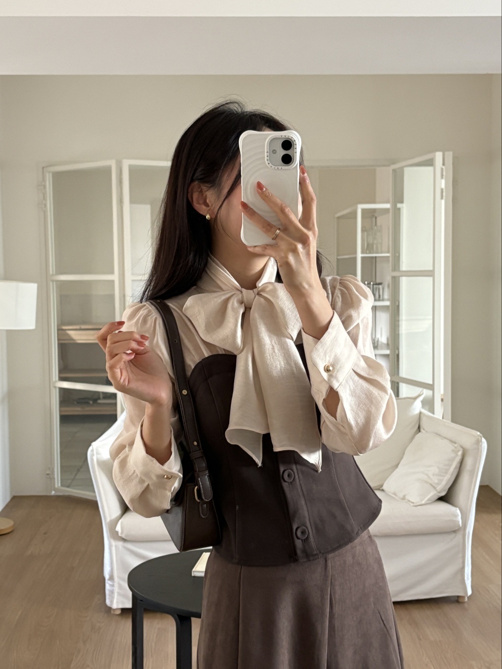 配色リボンスリム長袖ブラウス | 詳細画像6