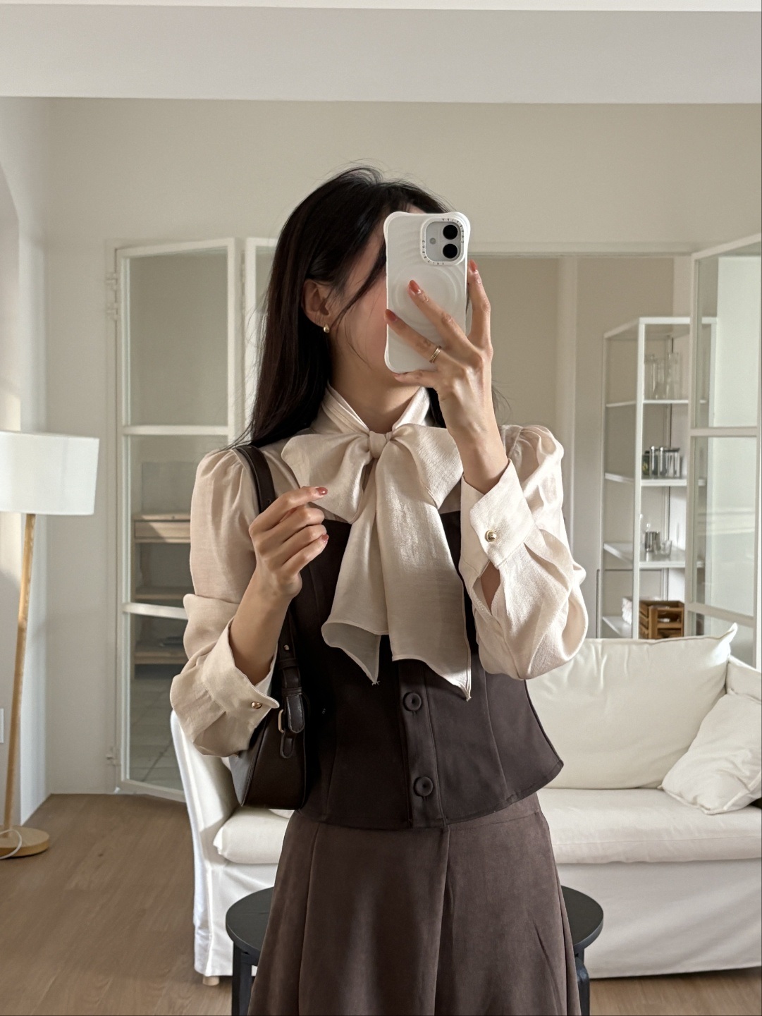 配色リボンスリム長袖ブラウス | 詳細画像7