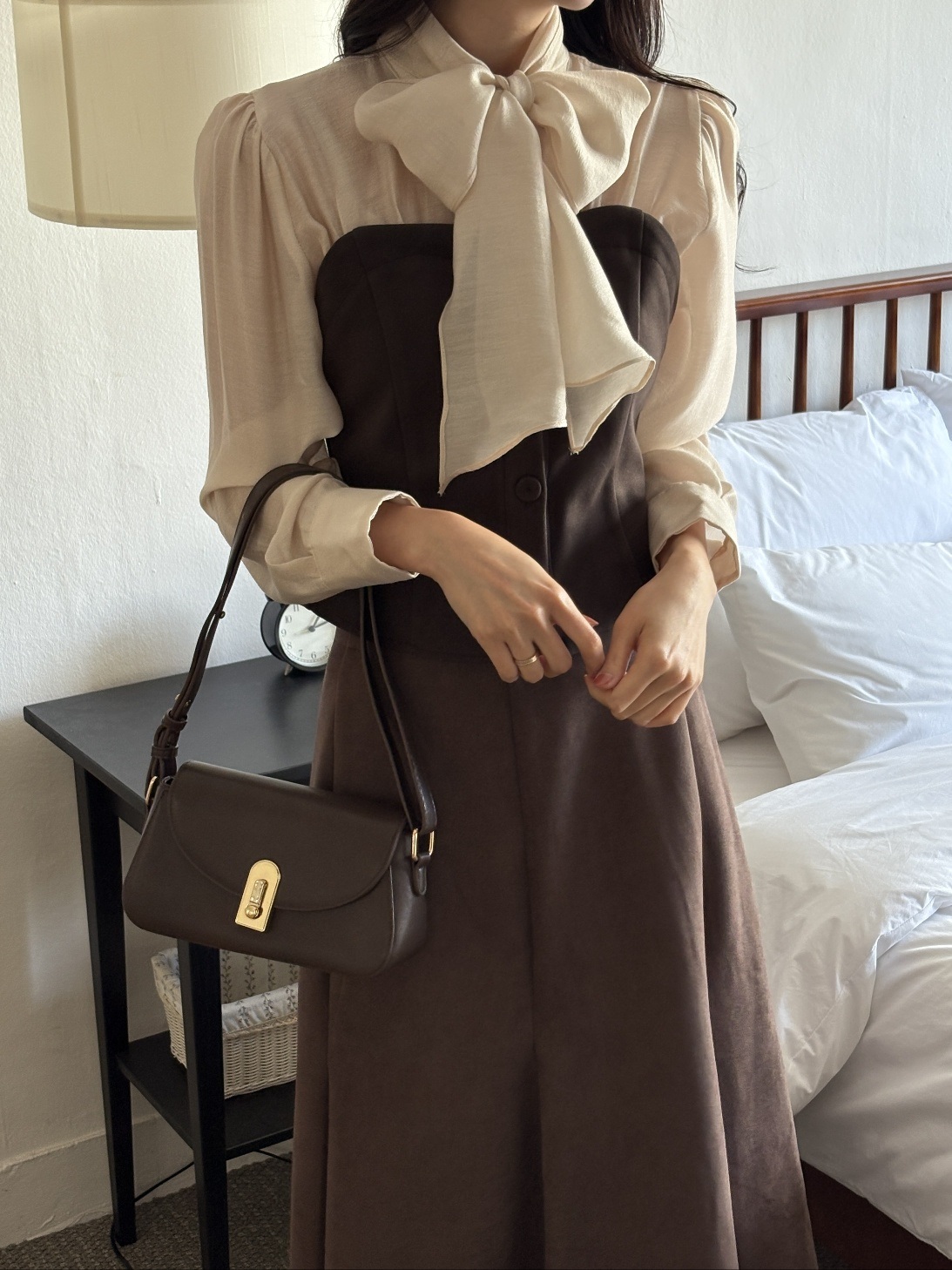 配色リボンスリム長袖ブラウス | 詳細画像8