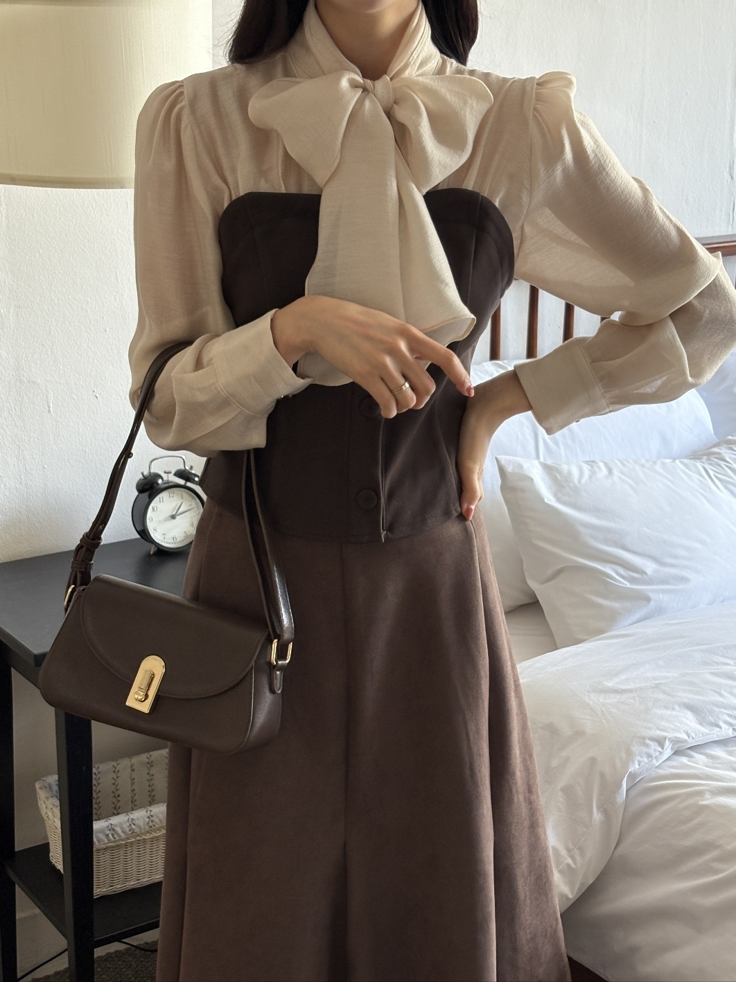 配色リボンスリム長袖ブラウス | 詳細画像9