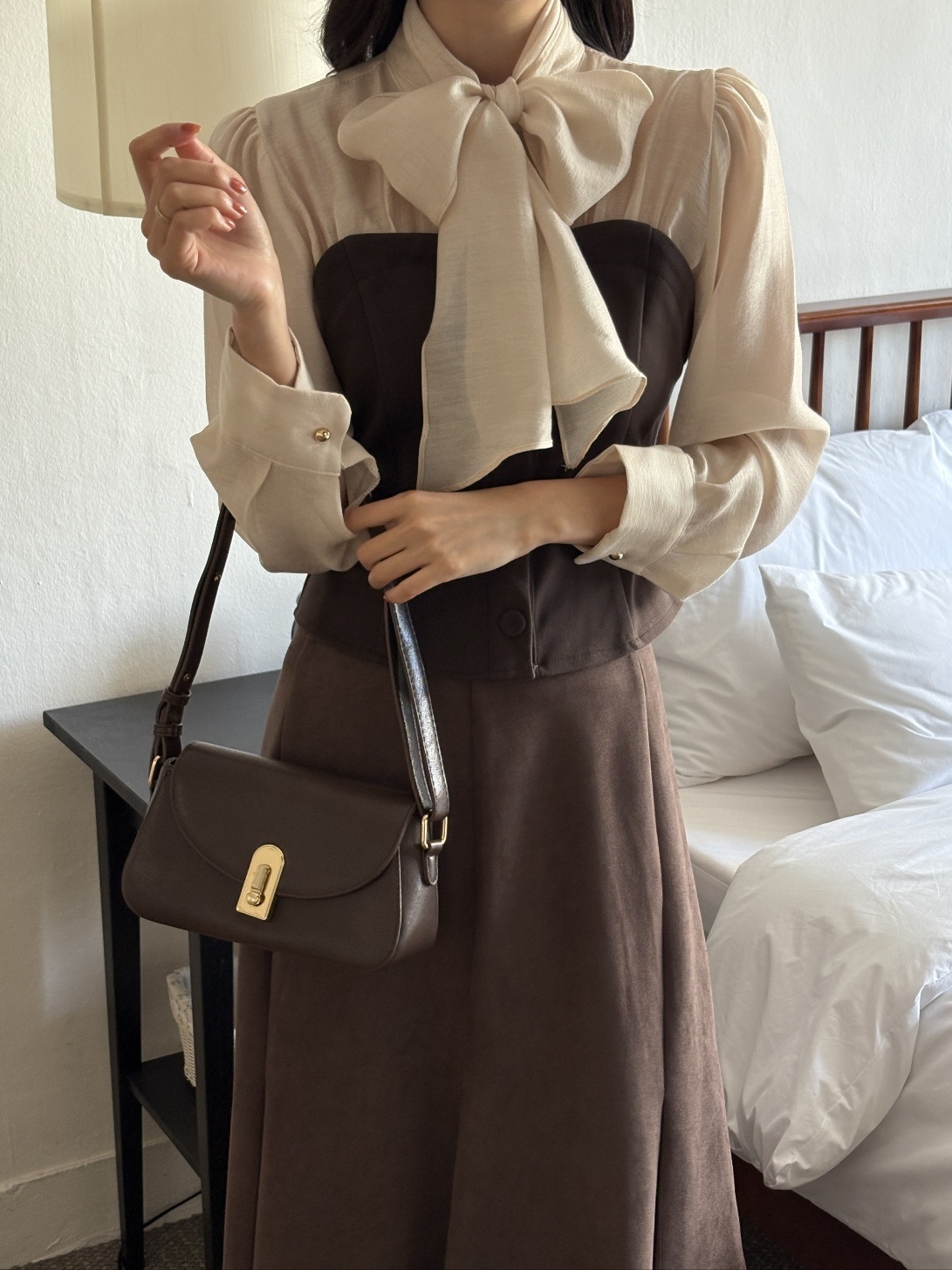 配色リボンスリム長袖ブラウス | 詳細画像10