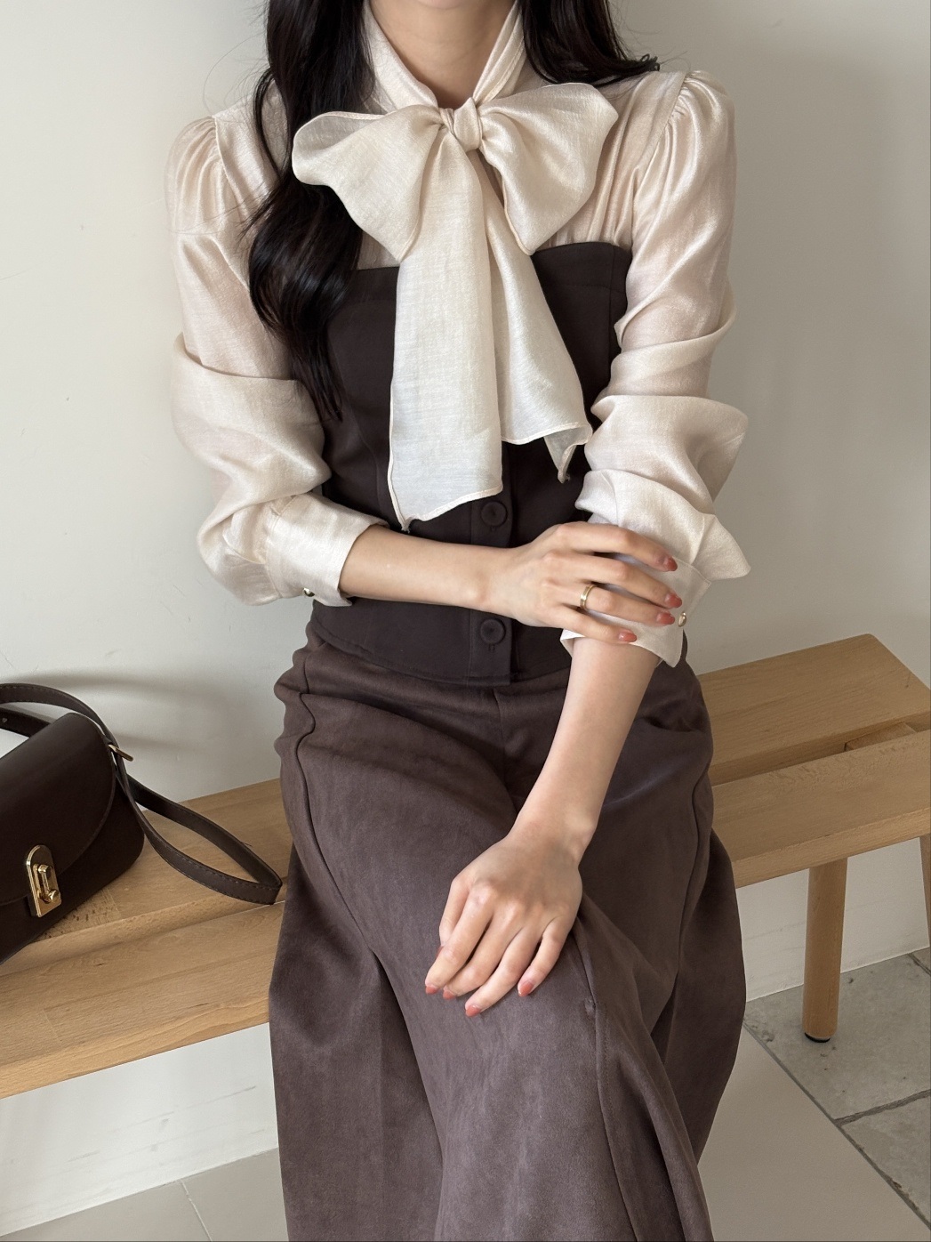 配色リボンスリム長袖ブラウス | 詳細画像19