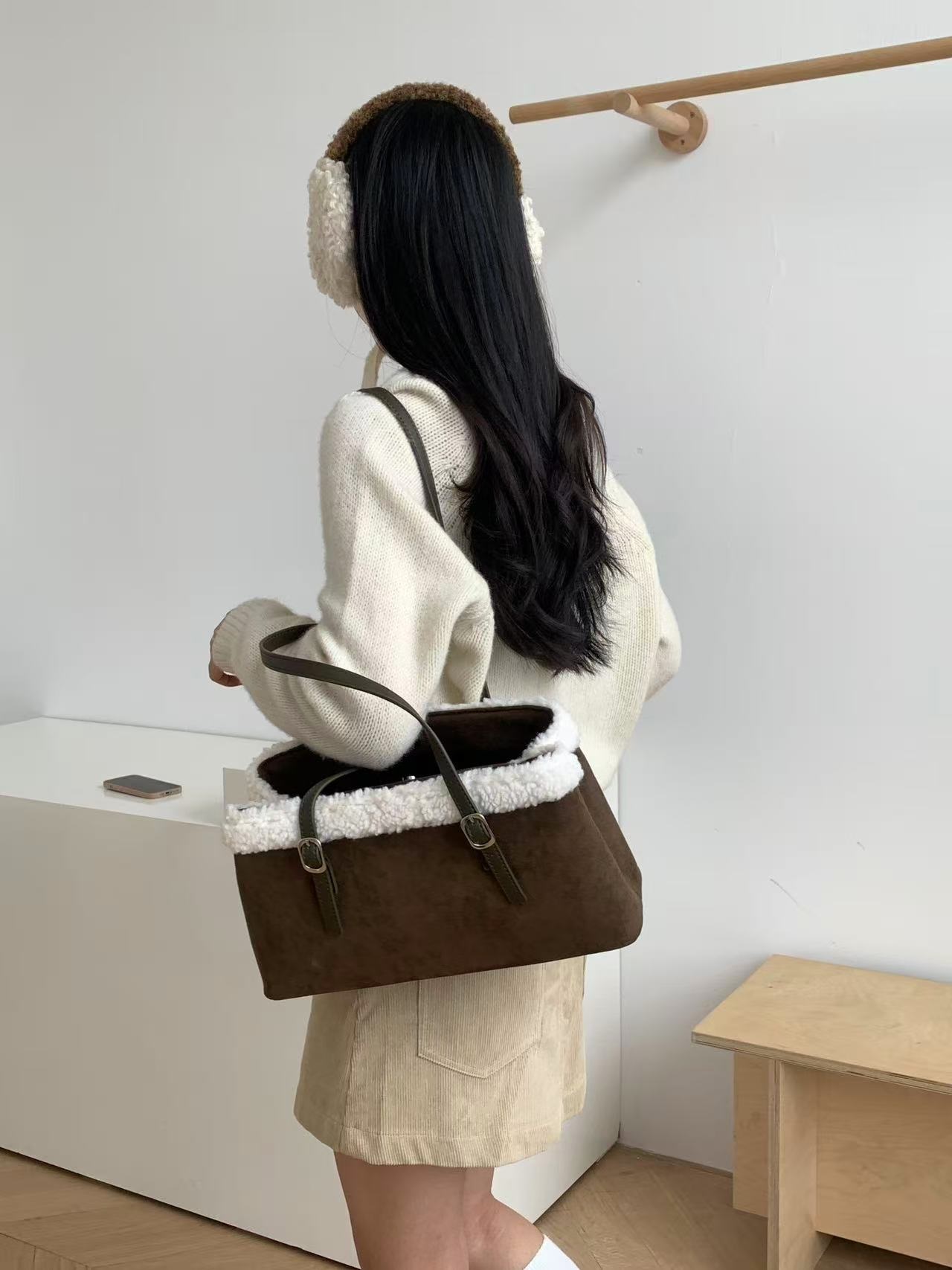 スエード調エコファートートバッグショルダーバッグ | 詳細画像7