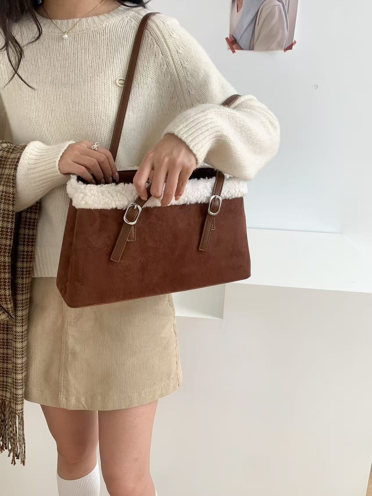 スエード調エコファートートバッグショルダーバッグ | 詳細画像8