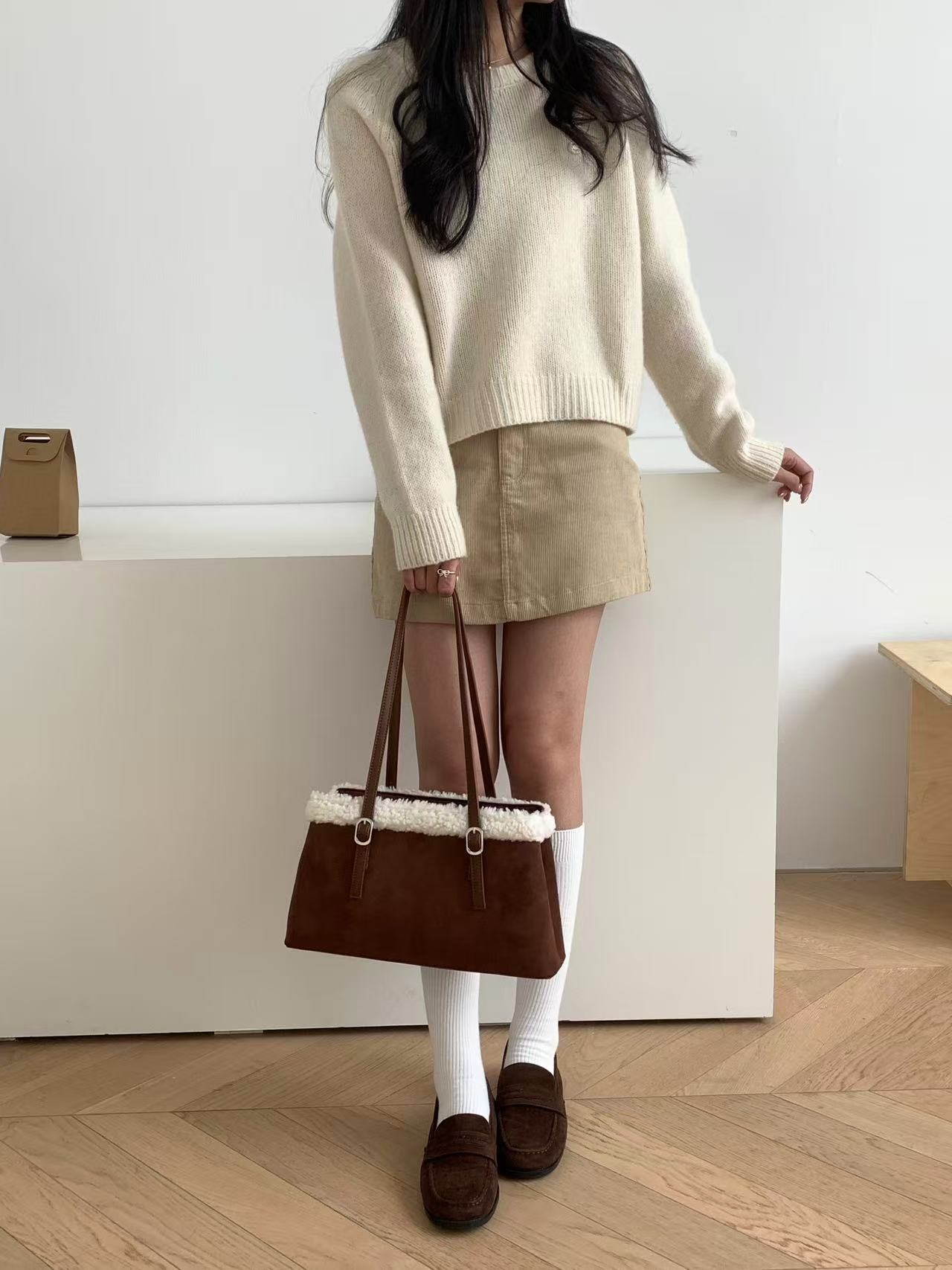 スエード調エコファートートバッグショルダーバッグ | 詳細画像9