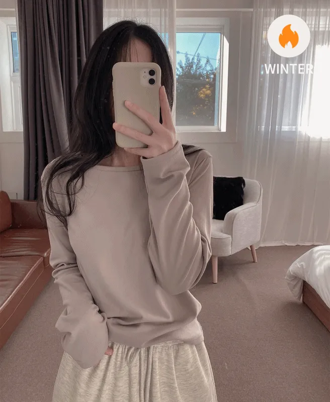 裏起毛ストレッチソフトラウンドネック長袖スリムTシャツ | ROMANTICLINE | 詳細画像1