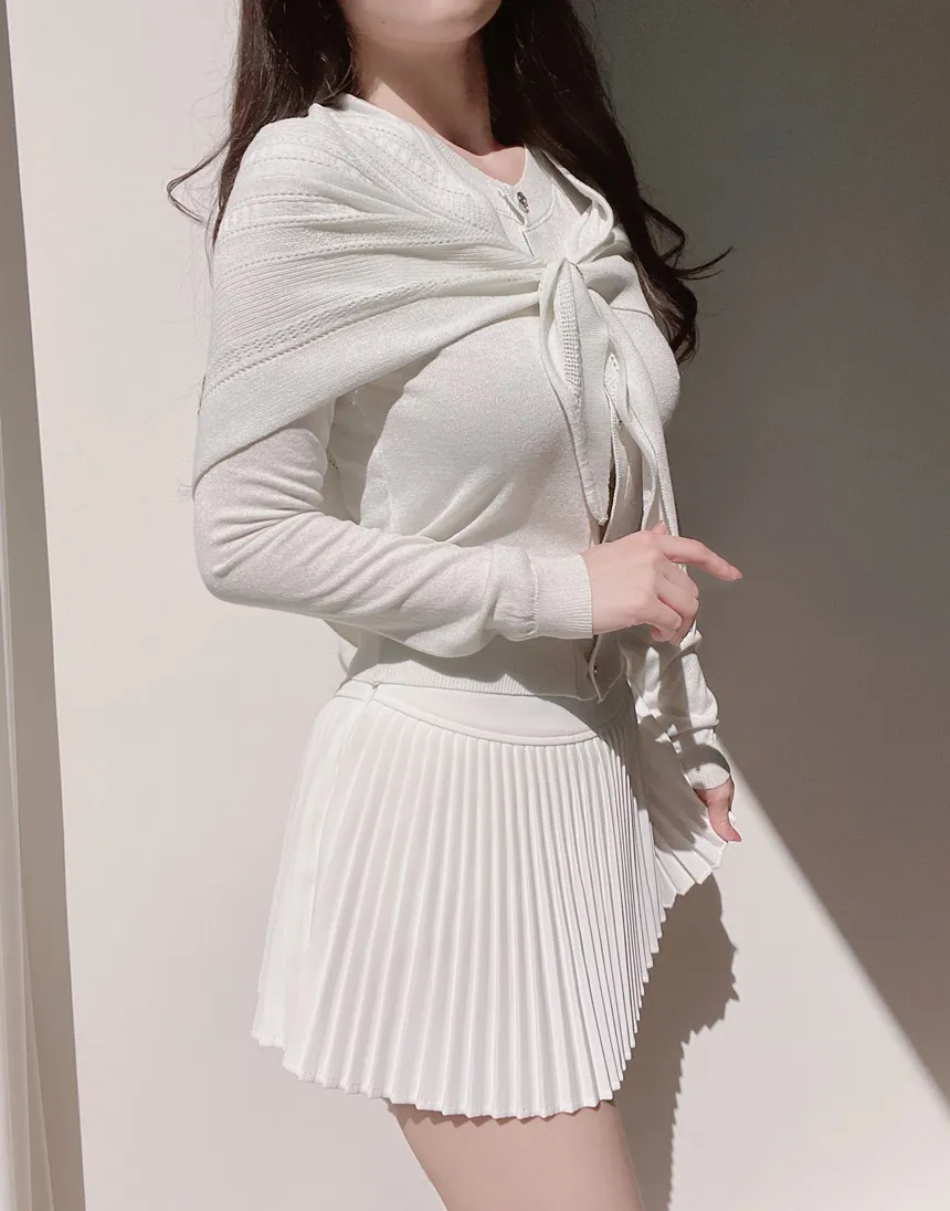 ラウンドネックボタンケープカーディガンブローチ付 | mirangmirang | 詳細画像5