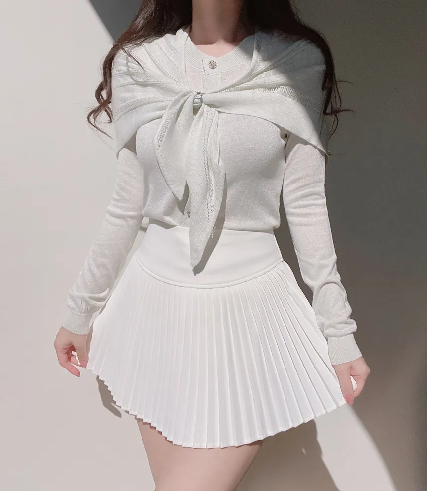 ラウンドネックボタンケープカーディガンブローチ付 | mirangmirang | 詳細画像6