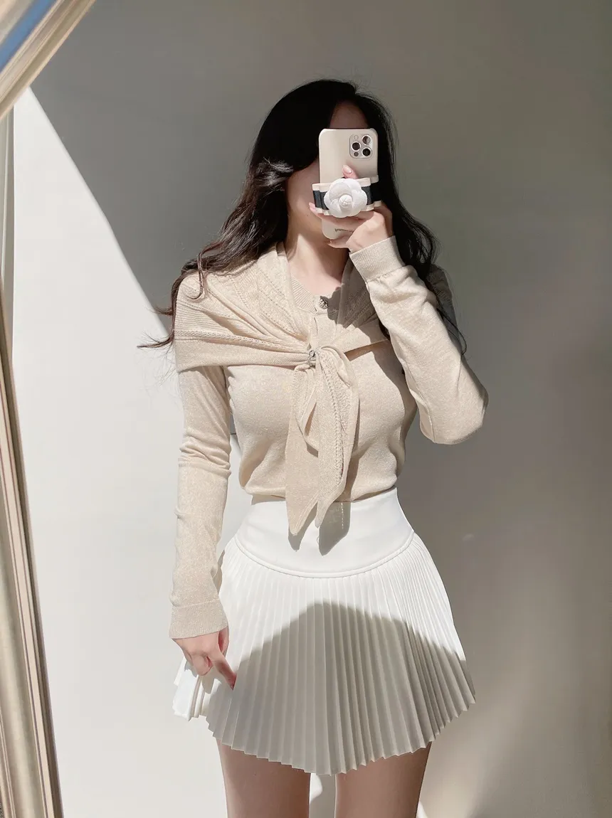 ラウンドネックボタンケープカーディガンブローチ付 | mirangmirang | 詳細画像20