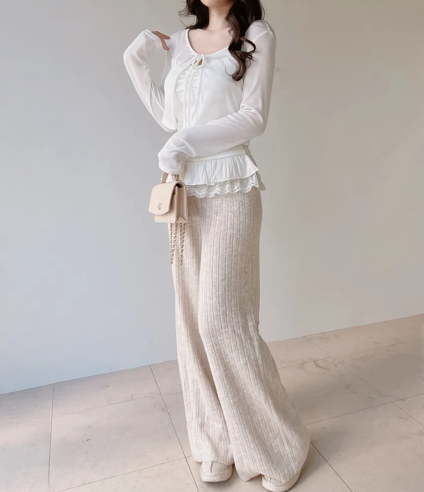 リボンフリルレイヤード風レースカーディガンキャミソール | mirangmirang | 詳細画像5