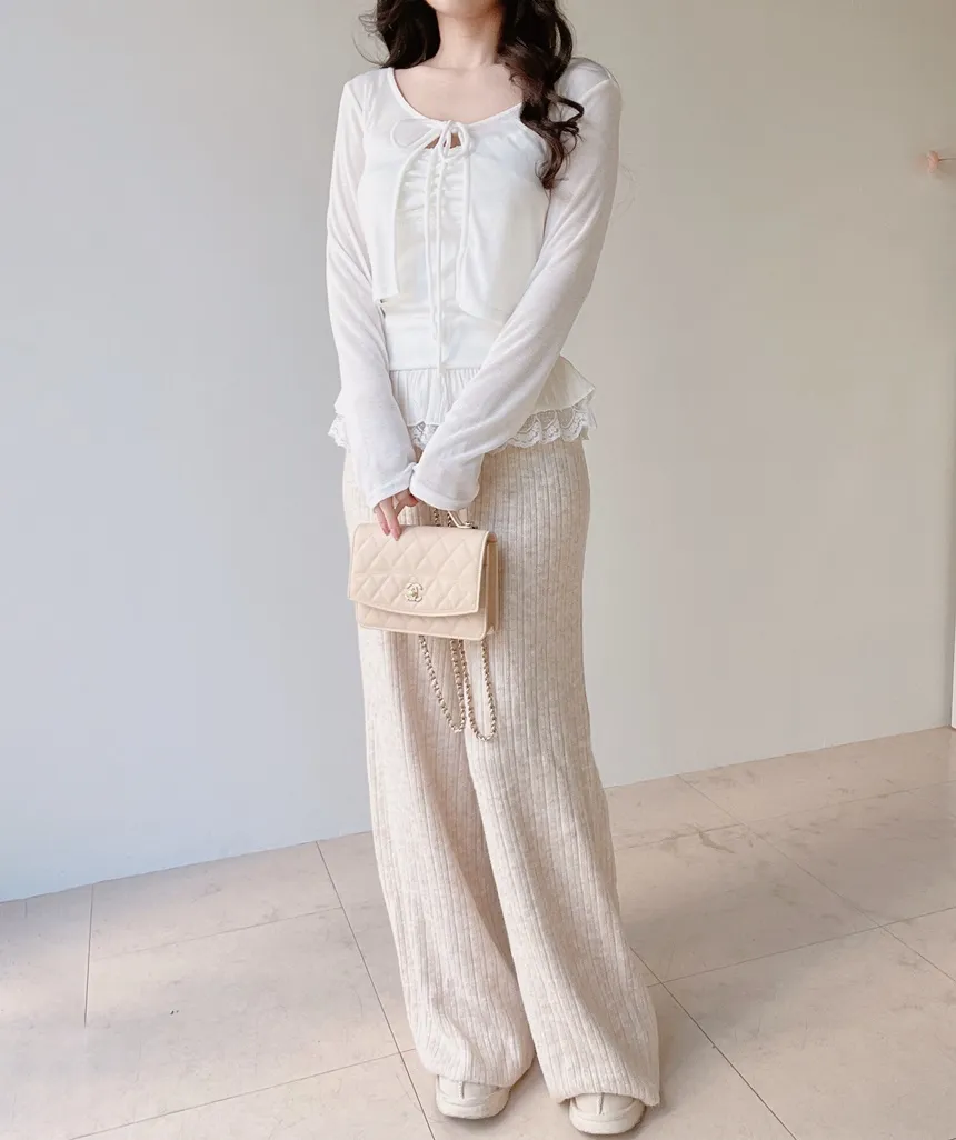 リボンフリルレイヤード風レースカーディガンキャミソール | mirangmirang | 詳細画像7