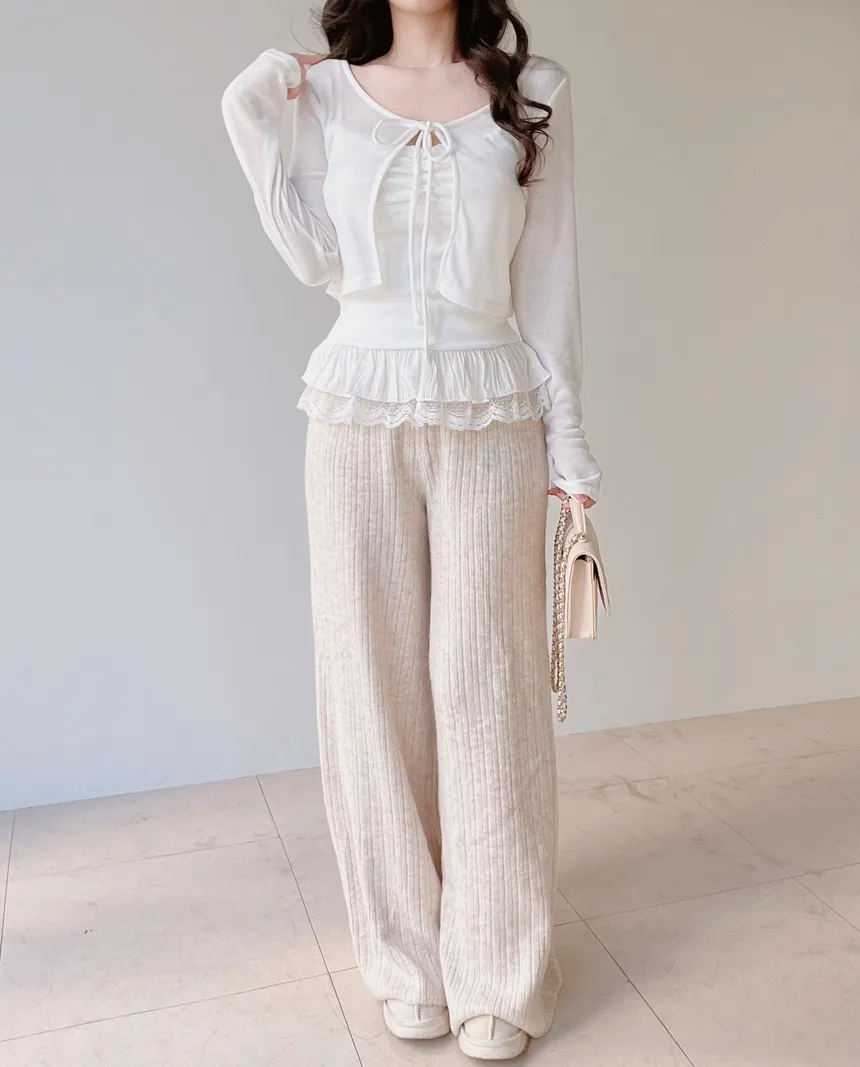 リボンフリルレイヤード風レースカーディガンキャミソール | mirangmirang | 詳細画像8