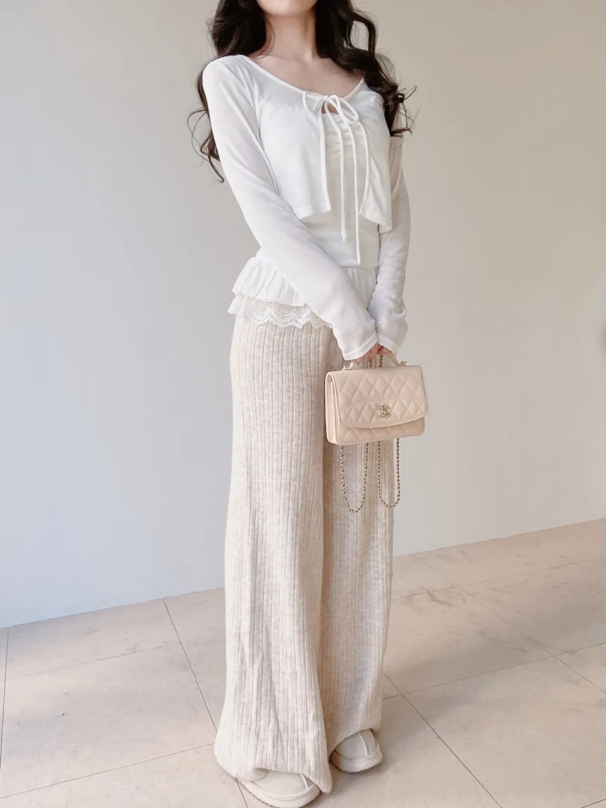 リボンフリルレイヤード風レースカーディガンキャミソール | mirangmirang | 詳細画像10