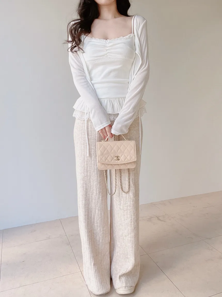 リボンフリルレイヤード風レースカーディガンキャミソール | mirangmirang | 詳細画像11