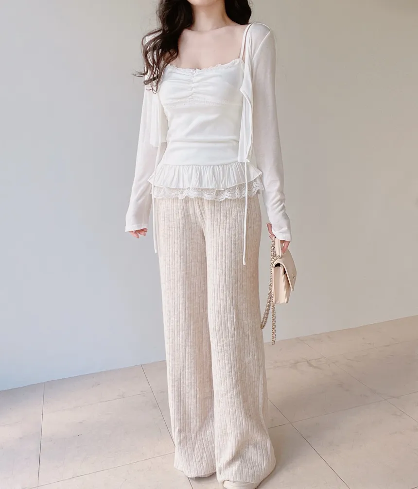 リボンフリルレイヤード風レースカーディガンキャミソール | mirangmirang | 詳細画像12