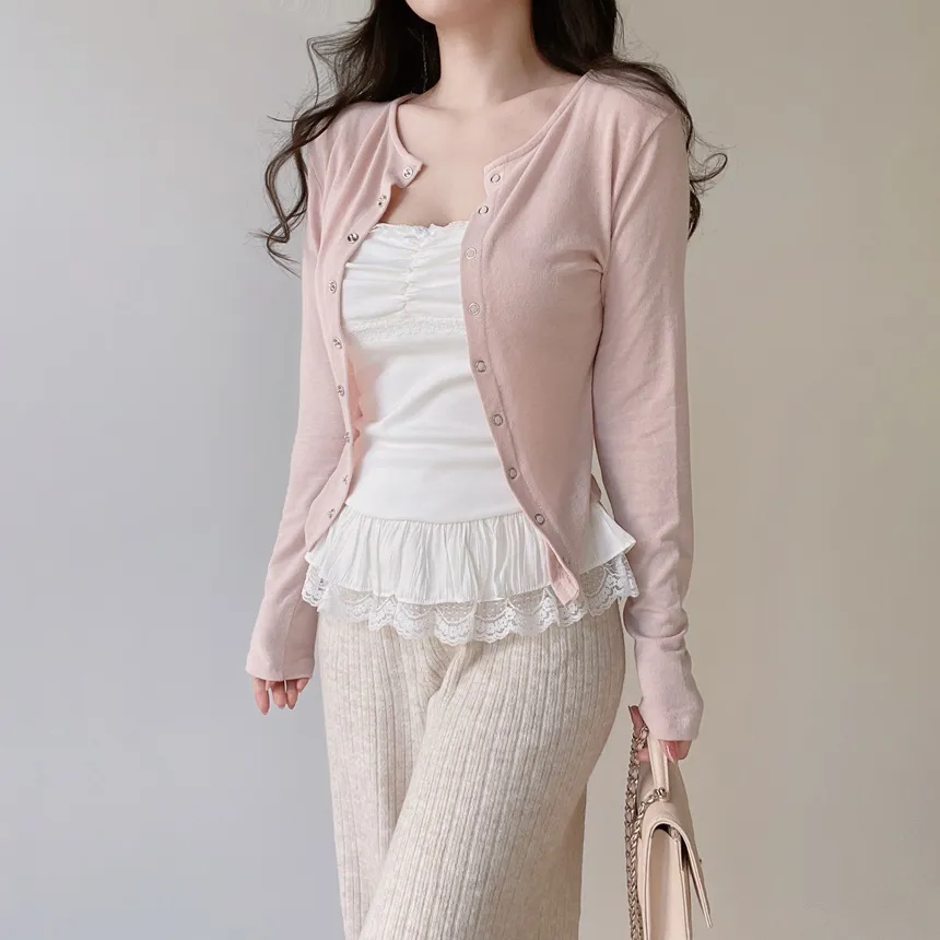 リボンフリルレイヤード風レースカーディガンキャミソール | mirangmirang | 詳細画像18