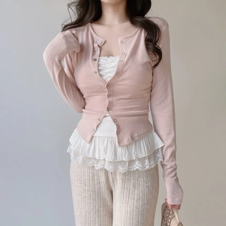 リボンフリルレイヤード風レースカーディガンキャミソール | mirangmirang | 詳細画像20