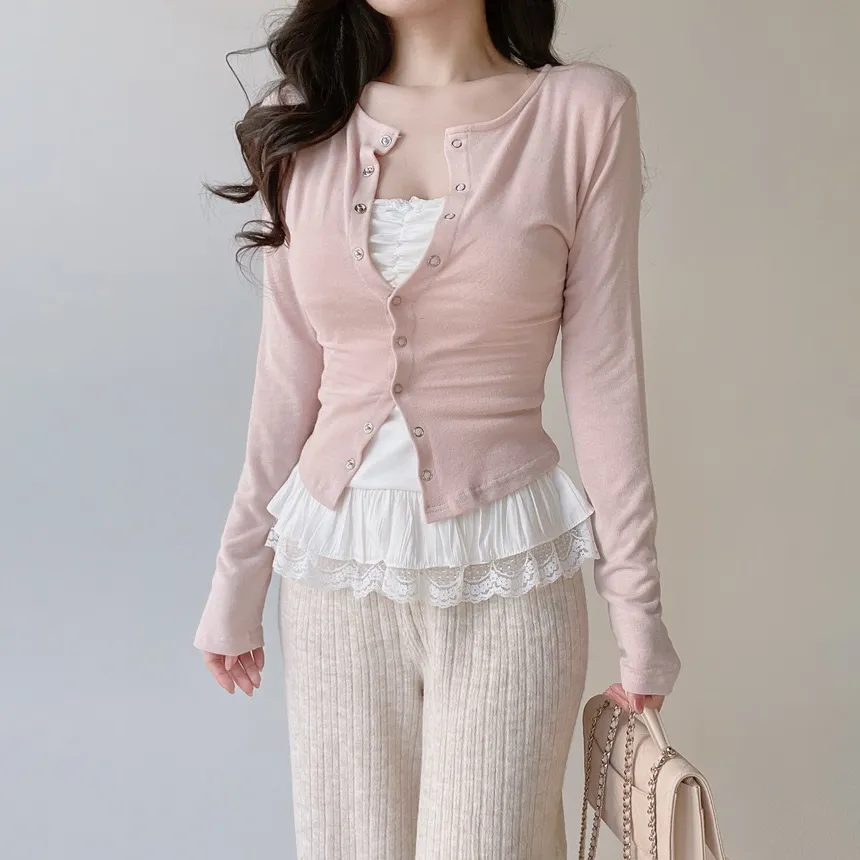 リボンフリルレイヤード風レースカーディガンキャミソール | mirangmirang | 詳細画像21