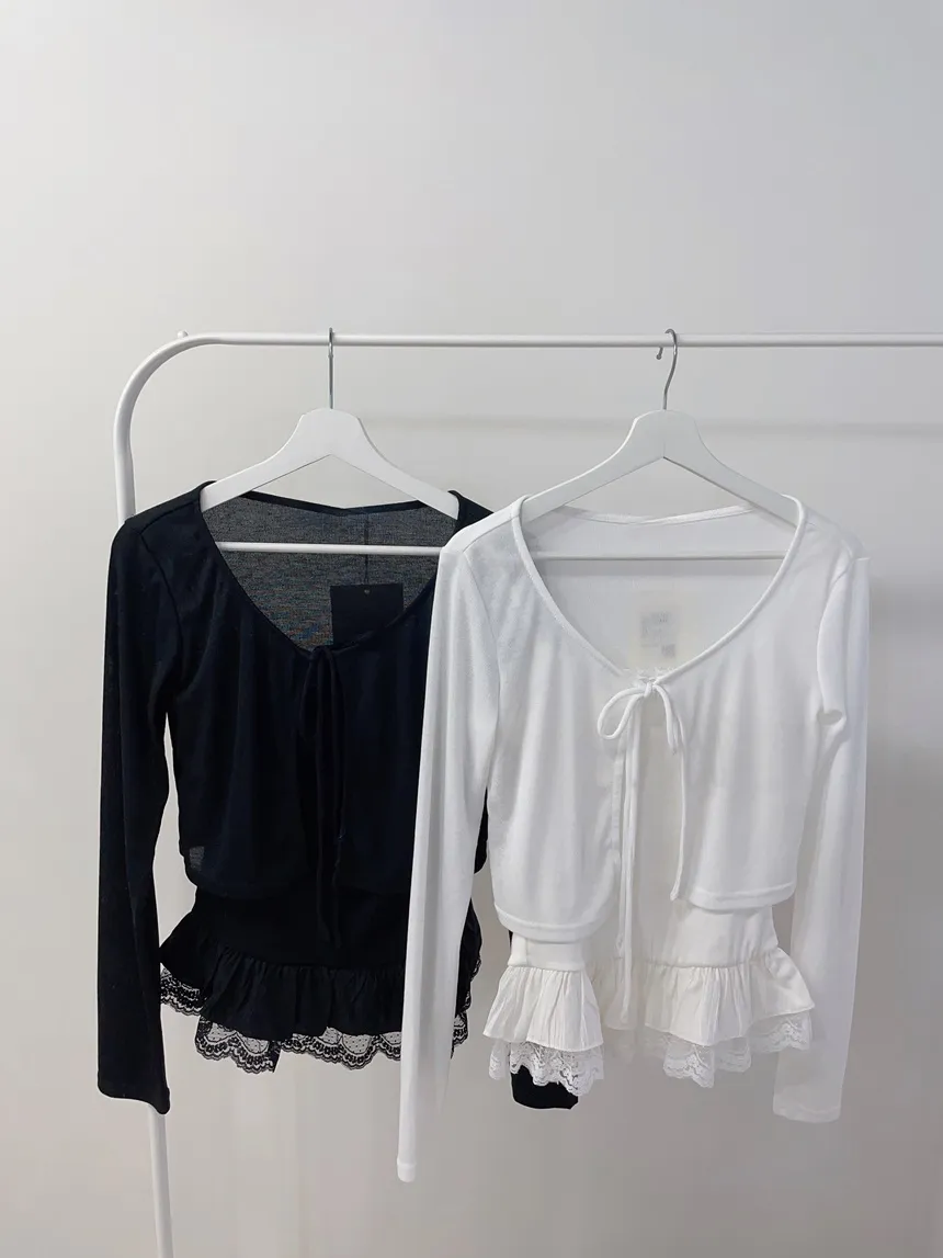 リボンフリルレイヤード風レースカーディガンキャミソール | mirangmirang | 詳細画像33