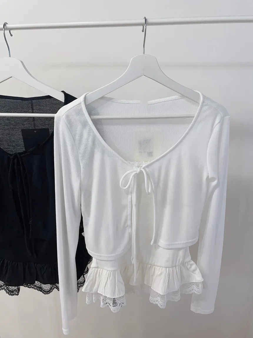 リボンフリルレイヤード風レースカーディガンキャミソール | mirangmirang | 詳細画像34