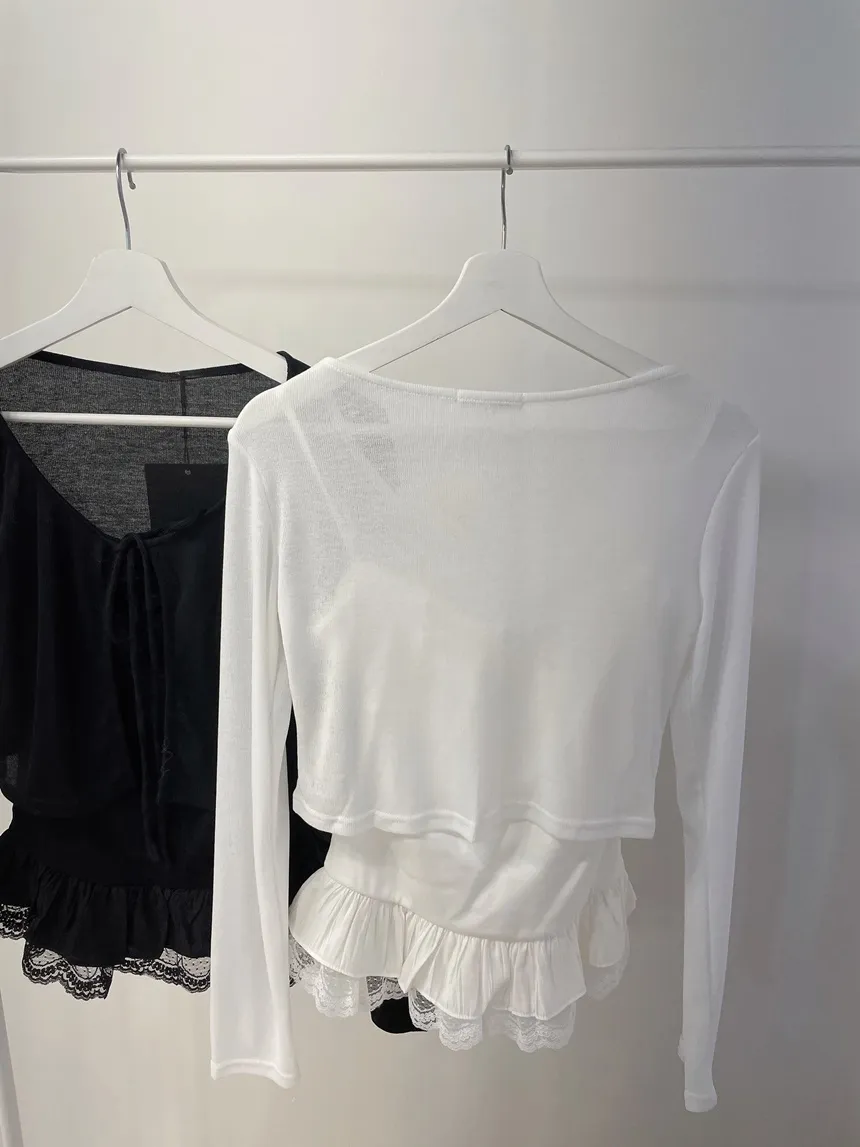 リボンフリルレイヤード風レースカーディガンキャミソール | mirangmirang | 詳細画像35