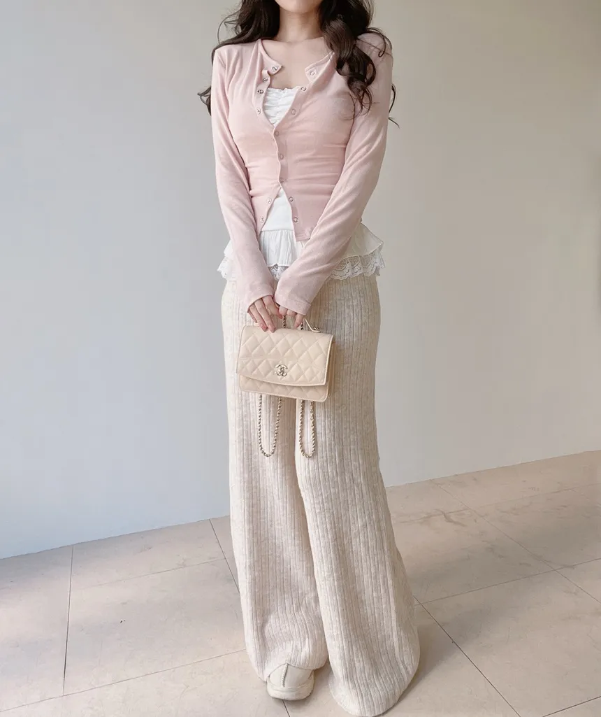 スナップボタンラウンドネック長袖スリムカラーカーディガン | mirangmirang | 詳細画像4