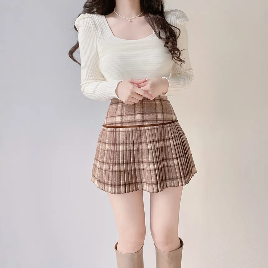 メッシュリブスクエアネック長袖カラーニット | mirangmirang | 詳細画像3