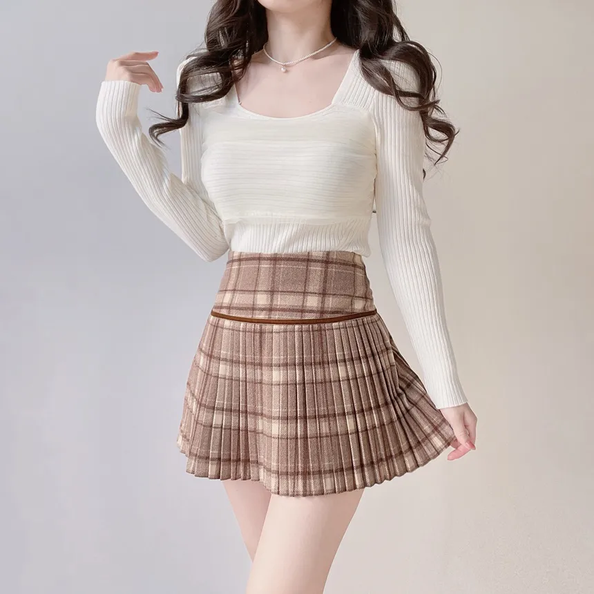 メッシュリブスクエアネック長袖カラーニット | mirangmirang | 詳細画像5