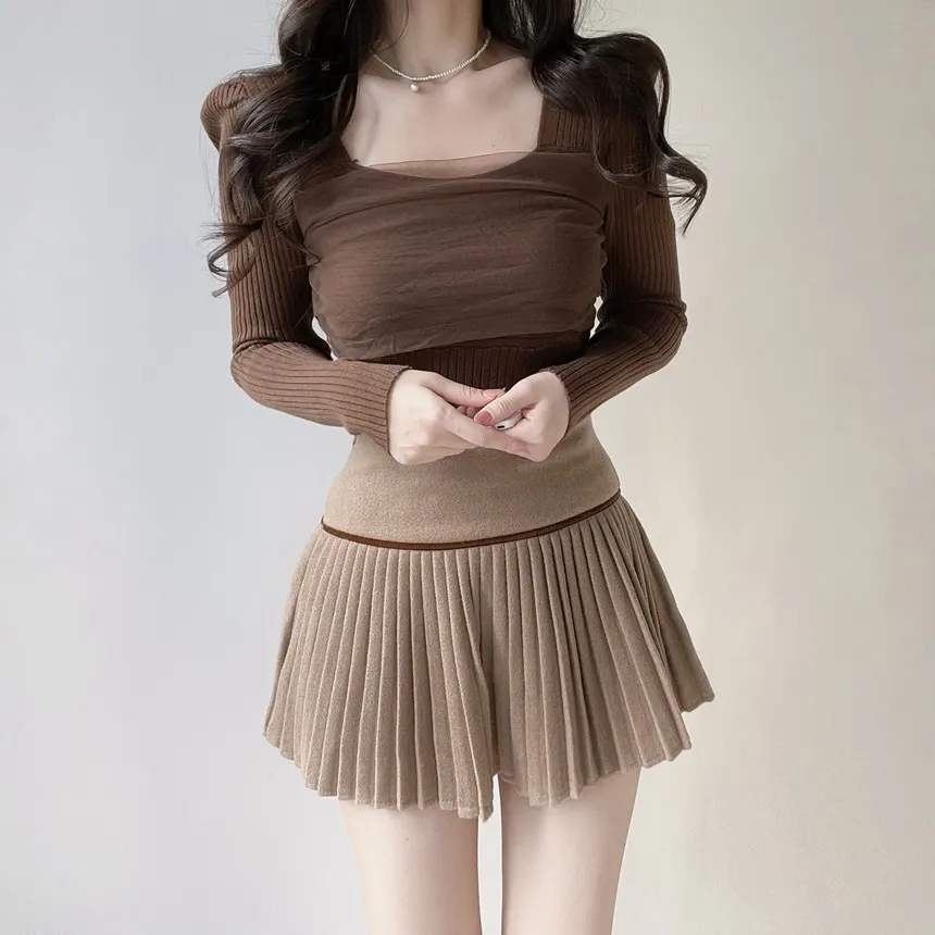 メッシュリブスクエアネック長袖カラーニット | mirangmirang | 詳細画像18