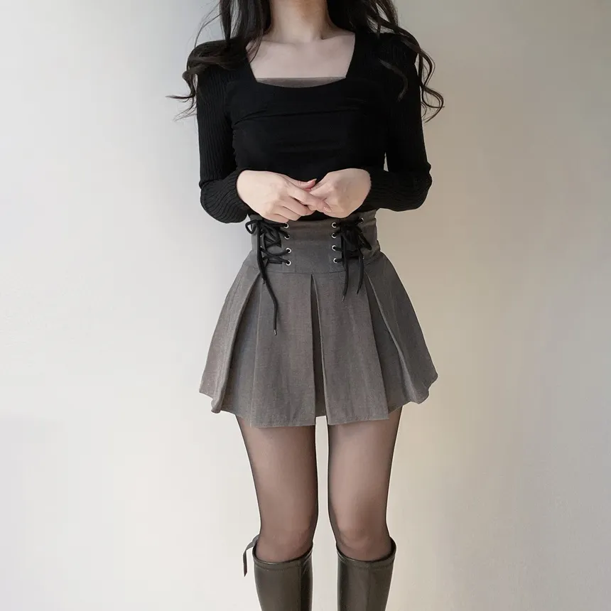 メッシュリブスクエアネック長袖カラーニット | mirangmirang | 詳細画像21