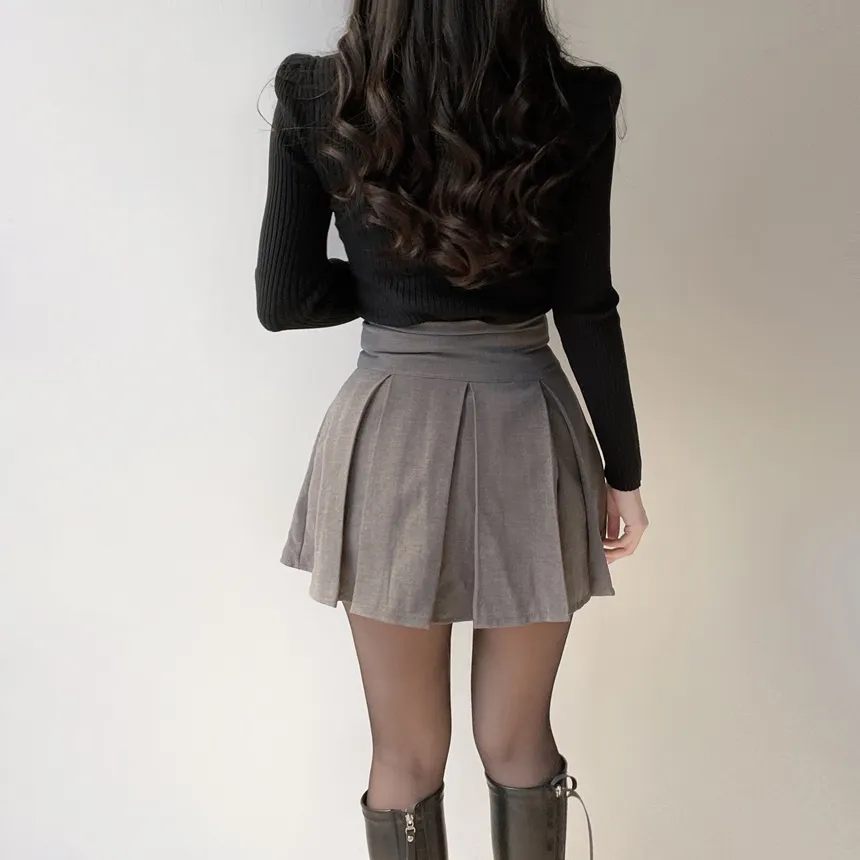 メッシュリブスクエアネック長袖カラーニット | mirangmirang | 詳細画像33