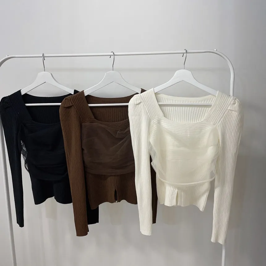 メッシュリブスクエアネック長袖カラーニット | mirangmirang | 詳細画像38