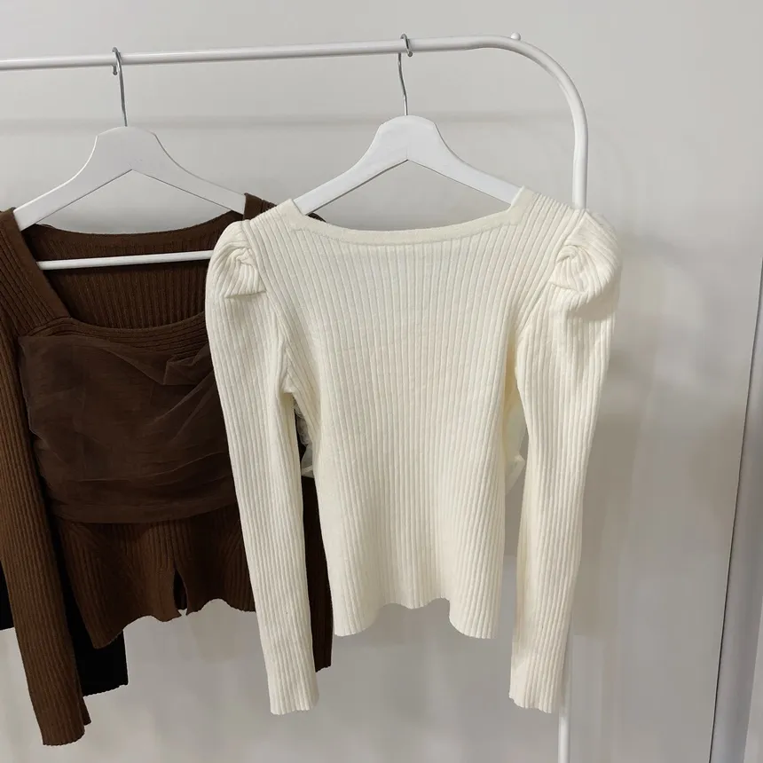 メッシュリブスクエアネック長袖カラーニット | mirangmirang | 詳細画像40