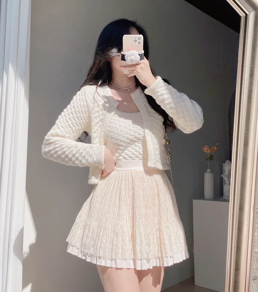 ラウンドネックポケットカラーラインカーディガンノースリーブ | mirangmirang | 詳細画像4