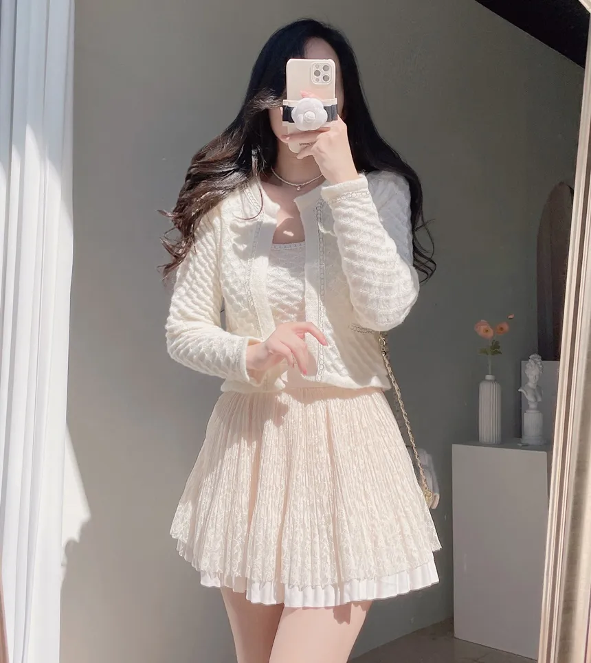 ラウンドネックポケットカラーラインカーディガンノースリーブ | mirangmirang | 詳細画像5