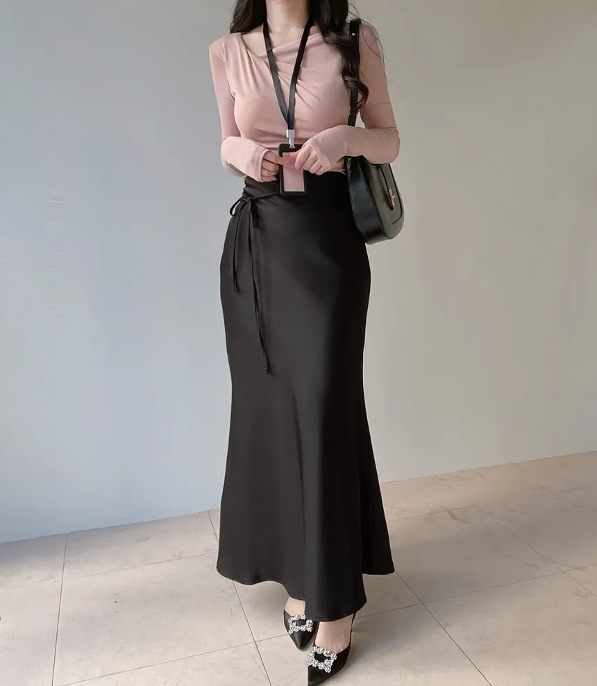 バックゴムロングフレアマーメイドカラースカート | mirangmirang | 詳細画像40