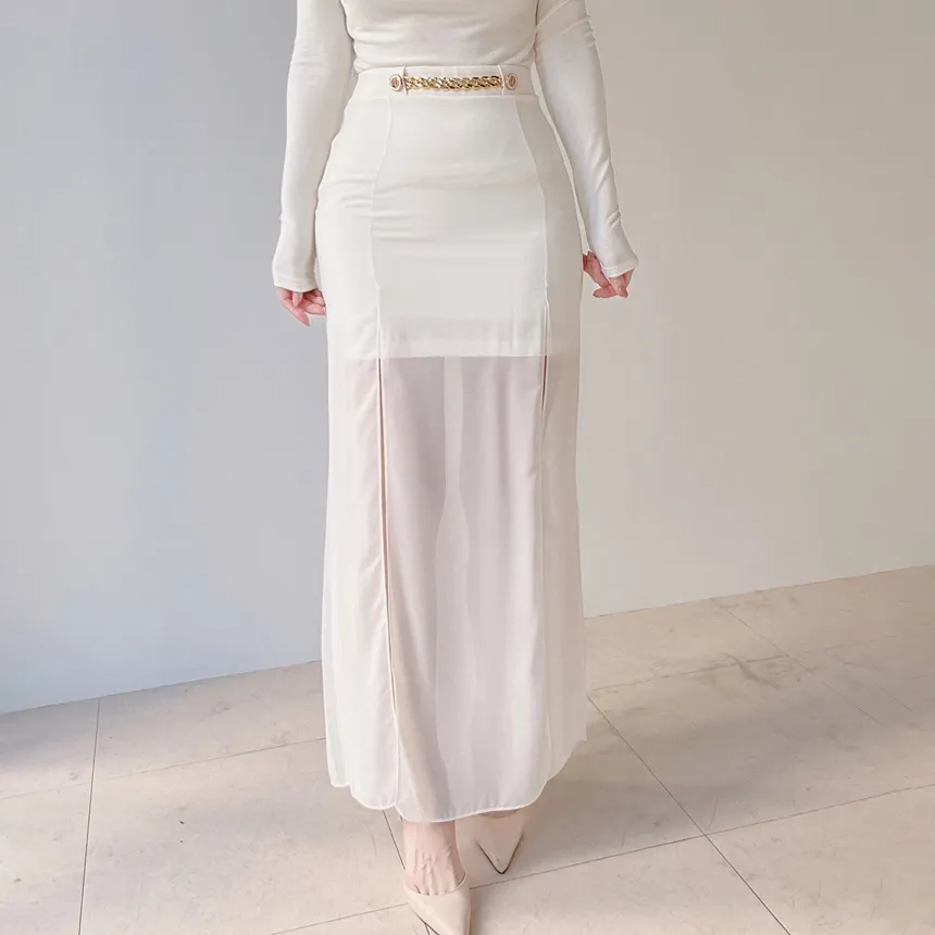 ロングスリットゴールドボタンスカート | mirangmirang | 詳細画像2