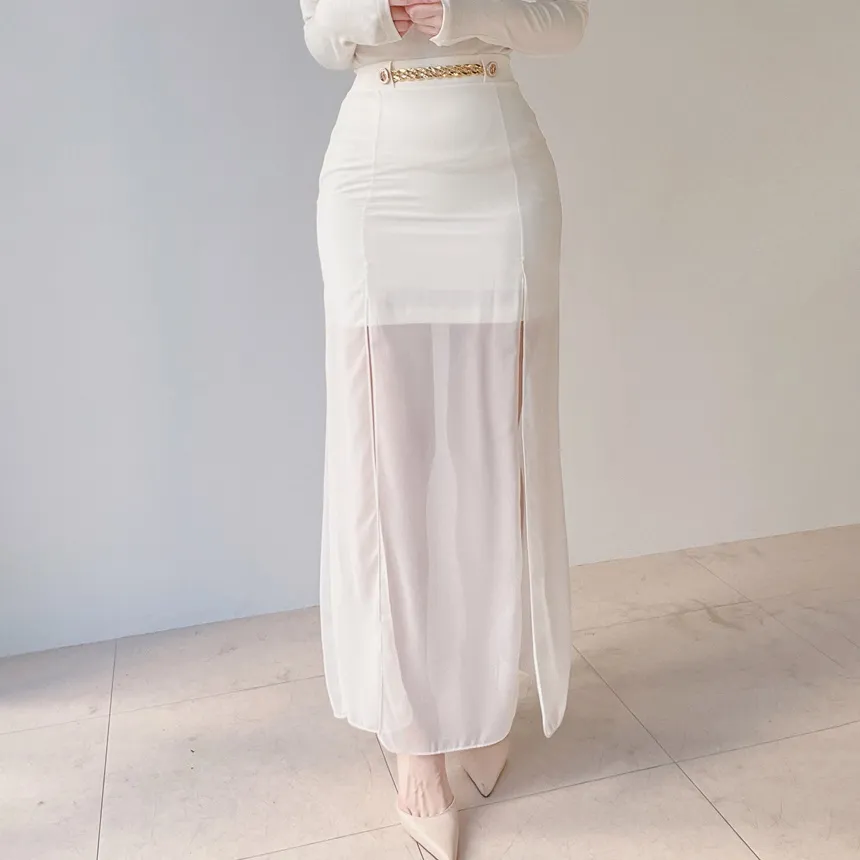 ロングスリットゴールドボタンスカート | mirangmirang | 詳細画像3