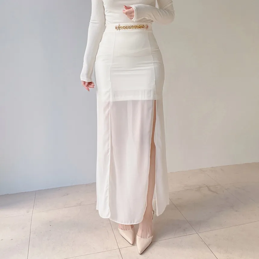 ロングスリットゴールドボタンスカート | mirangmirang | 詳細画像4