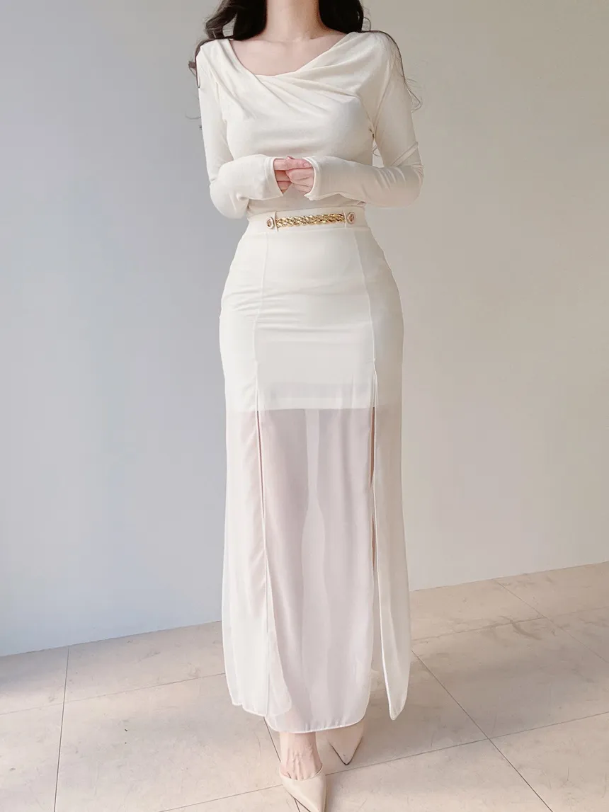 ロングスリットゴールドボタンスカート | mirangmirang | 詳細画像5