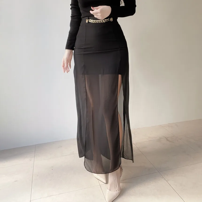 ロングスリットゴールドボタンスカート | mirangmirang | 詳細画像17