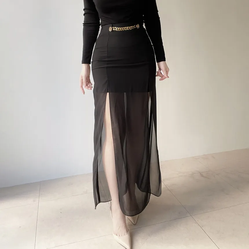 ロングスリットゴールドボタンスカート | mirangmirang | 詳細画像18